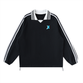 Contrast Striped Lapel Collar Sweatshirt